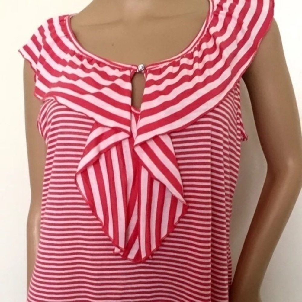 Zena Stretch Pink White Striped Top Size L
